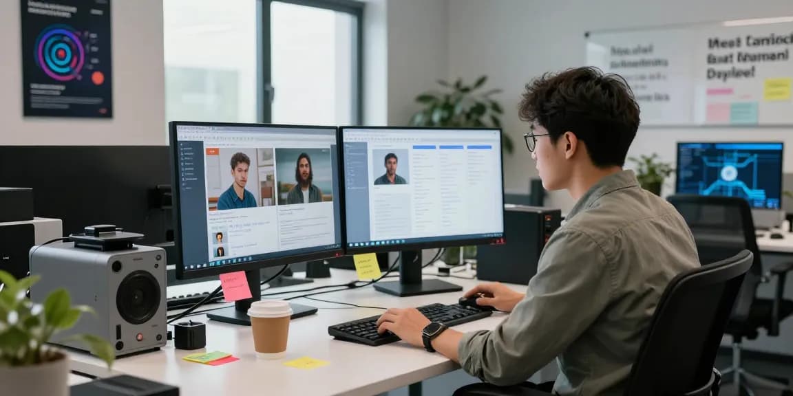 Analyze and detect AI images in a modern tech workspace, showcasing innovative moderation technology.